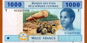 Congo, Republic of the | 
1,000 Francs, 2002 | 

Obverse: Portrait of Teenager, Forest exploitation by logging | 
Reverse: Mechanization of agriculture, and Cattle | 
Watermark: Three heads of antelope Kudu, and Electrotype 'BEAC' | Banknote