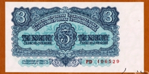 Czechoslovak Republic | 
3 Koruny, 1953 | 

Obverse: Value | 
Reverse: National Coat of Arms | Banknote