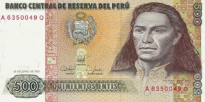 PERU 500 Intis
1987 Banknote