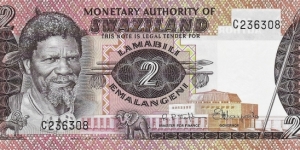 SWAZILAND 2 Emalangeni
1974 Banknote
