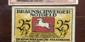 Duchy of Braunschweig Serienschine- Notgeld collect pfennings Banknote