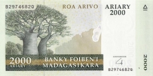 
2,000 Ar - Malagasy ariary

Material: hybrid substrate (paper covered with polymer). Banknote