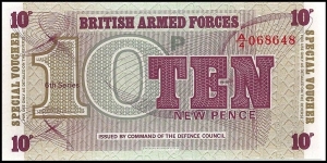 10 New Pence (GBP)
6th Series
British Armed Forces 10 New Pence Uncirculated Banknote
- Issued to troops in foreign countries
- Defence Force Issue
These British Armed Forces notes were issued to troops serving in foreign countries.
The British Armed Forces issued their own banknotes between 1946 - 1972.
The special design meant the notes were only valid within the occupied are and could not be captured and used to determine the occupying nation’s currency.
To enable tracking of the notes they were all serial numbered and the printer was the highly respected Bradbury, Wilkinson and Co.
These notes come from a hoard that was discovered in the British Ministry of Defence more than a two decades ago.
Dimensions : 127mm x 64mm
Series A/4 00825 Banknote