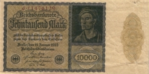 MISSPRINT EXTRA RARE 10000 MARK 1922 TREASURY NOTE Banknote