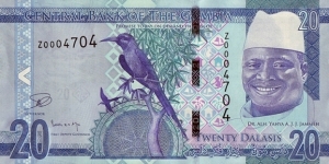 The Gambia N.D. (2015) 20 Dalasis.

Replacement note. Banknote