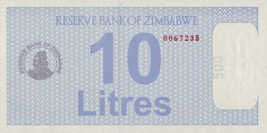 Zimbabwe N.D. (2005-08) 10 Litres.

Fuel Coupon.

Printed on 500 Dollars paper. Banknote
