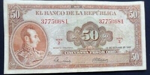 BANKNOTE COLOMBIA 50 PESOS 1967-SUCRE P402 REF CO-523 FOR SALE Banknote