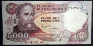 COLOMBIA 5000 PESOS ORO 1988-RAFAEL NUÑEZ-FOR SALE The banknote in the pictures is the note

you will receive.

Banknote has been circulated .

Please judge grade yourself using

the pictures provided-Scan.

If you need any additional info related to the item


please write.

Buy -Sell-Consigment.

Several years experience

Please visit in:

 Ebay.com





  All items are backed by our 100% AUTHENTICITY GUARANTEE
         If you a real collector, you don't want to miss this kind of items in your collection!


As Collector-Dealer  can  give professional guidance in buying  Rare  good quality banknotes and coins with the true market value.The assistance to pick up the right coins-banknotes at the right and best prices from a big offer   with Dealers, Agents an Brokers is guarantee, inquire, quote and try the prices.

 If you do not find what you are looking for, please inquire- Our stock is big in old and new banknotes-coins.
Please make your own judgment about the grade of these beautiful pieces. Please check the scan to grade the notes for yourself.  The Scan of is the actual Note- Coin-banknote on offer. So what you see is what you get.

 We attempt to describe each item accurately using standard terminology .  Sometimes we make a mistake, and sometimes the buyer disagrees with mi opinion.  In these instances, please let us know and we will do our best to resolve the problem.  Our lots may be returned intact  for seven days after receipt. 

The photo of the Banknotes -Coins are Genuine and to be used as reference, the Serial Numbers may be different. Otherwise stated in the description. Most of the notes -coins are uncirculated. Otherwise stated in the title. We only sell guaranteed Genuine Banknotes-Coins. Some have been used-circulated, but are in good condition. Ideal for collection or resell..
FOR SALE $ 70.000 COP DESPACHO SOLO EN COLOMBIA

 Banknote