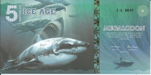 ICE AGE - 5 Dollars Megalodon - pk NL - Private Issue - Polymer - Not Legal Tender  Banknote