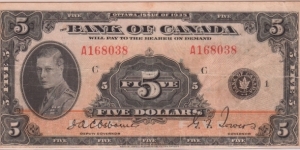 BC-5 E-25i $5 (cut out of register up to 10%) Banknote