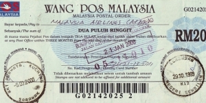 Negri Sembilan 1999 20 Ringgit postal order. Banknote