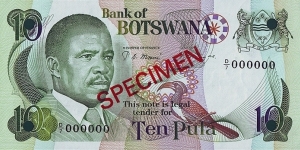 Botswana N.D. 10 Pula.

Specimen. Banknote