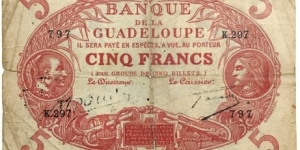 5 Francs (GUADELOUPE / issued 1928-1945)  Banknote
