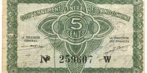 5 Cents/Fen/Xu/Sen/At (Indochina 1942) Banknote