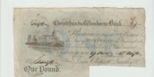CHRISTCHURCH & WIMBOURNE 1 POUND DATED 1825 FOR DEAN,CLAPCOTT,QUARTLEY & CO
 Banknote