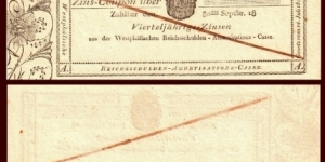 GERMANY 1808 Westphalia, Zins-Coupon without face value, Amortisations Casse UNC Banknote