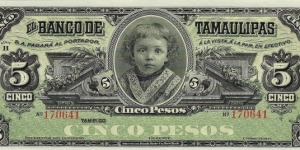 TAMAULIPAS 5 Pesos 1914 Banknote