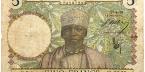 5 Francs(Occidental Africa 1939)  Banknote