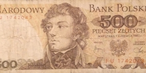 Poland 500 Złotych 1982 -
Tadeusz Kościuszko Banknote