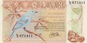 Suriname 2 and 1/2 Gulden Banknote