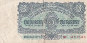Czechoslovakia 3 koruny Československé 1961 Banknote