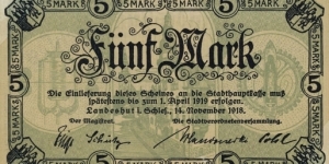 5 Mark Notgeld City of Landeshut/Kamienna Góra Banknote