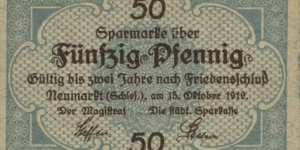 50 Pfennig Notgeld City of Neumarkt/Środa Śląska Banknote