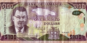 Jamaica 2017 100 Dollars. Banknote