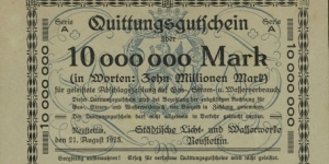 City of Neustettin/Szczecinek  - Coupon for 10.000.000 Mark Banknote