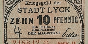 10 Pfennig Notgeld City of Lyck/Ełk Banknote