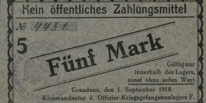 5 Mark - Graudenz. POW camp. Banknote
