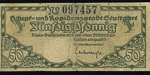 50 Pfennig Notgeld City of Stuttgart Banknote