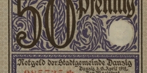 50 Pfennig Notgeld City of Gdańsk/Danzig Banknote