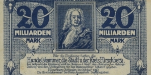 20 milliarden Mark Notgeld City of Hirschberg/Jelenia Góra Banknote