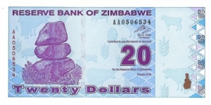 ZIMBABWE 20 Dollars
2009 Banknote
