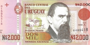 URUGUAY 2,000 New Pesos
1989 Banknote
