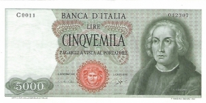 ITALY 5,000 Lire
1964 Banknote