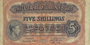 EAST AFRICA 5 Shillings
1941 Banknote