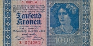 AUSTRIA 1,000 Kronen
1922 Banknote