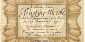 50 Mark(German Empire 1918)  Banknote