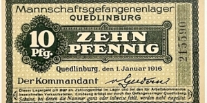 10 Pfennig (Quedlinburg - Prisoners of War Camp 1916)  Banknote