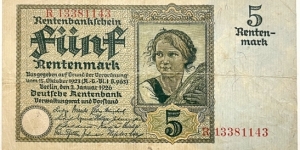 5 Rentenmark (Deutsche Rentenbank 1926) Banknote