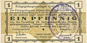 1 Pfennig (Golzern - Prisoners of War Camp 1916)  Banknote
