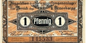 1 Pfennig (Berlin/Brandenburg Havel - Prisoners of War Camp 1917)  Banknote