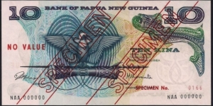 10 Kina Specimen note, PNG formally administered by Australia, Independence 1975 Banknote