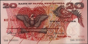 20 Kina Specimen note, PNG formally administered by Australia, Independence 1975  Banknote