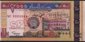 2,000 Dinars Specimen Note Banknote