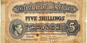 5 Shillings (East African Currency Board 1943) Banknote