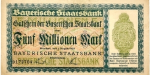 5.000.000 Mark (Local Issue - Notgeld / Bavarian Note Issuing Bank-Weimar Republic 1923)  Banknote