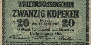 20 Kopeken - Ostbank für Handel und Gewerbe, Darlehnskasse Ost. Banknote